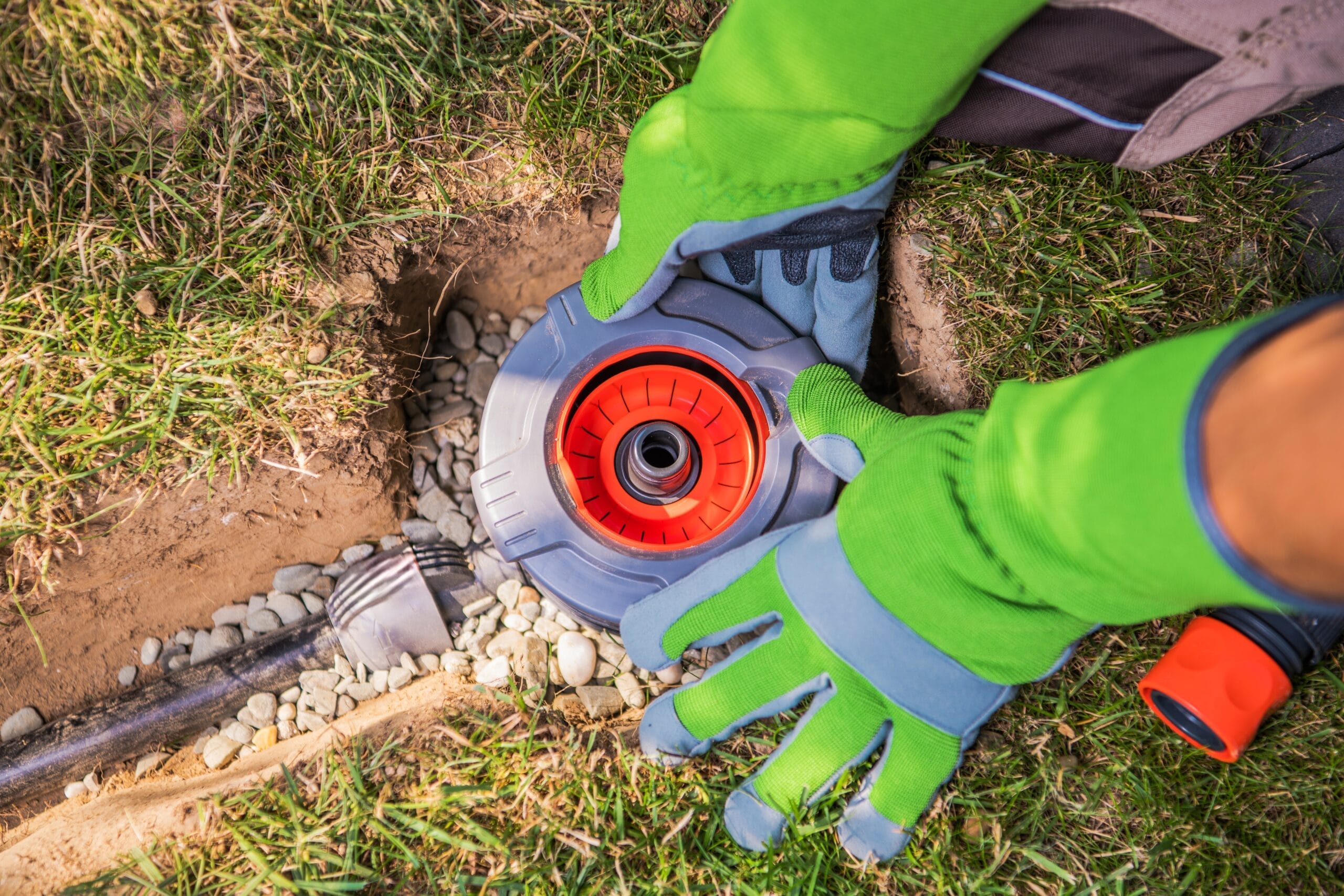 Plumber working on a water valve below ground